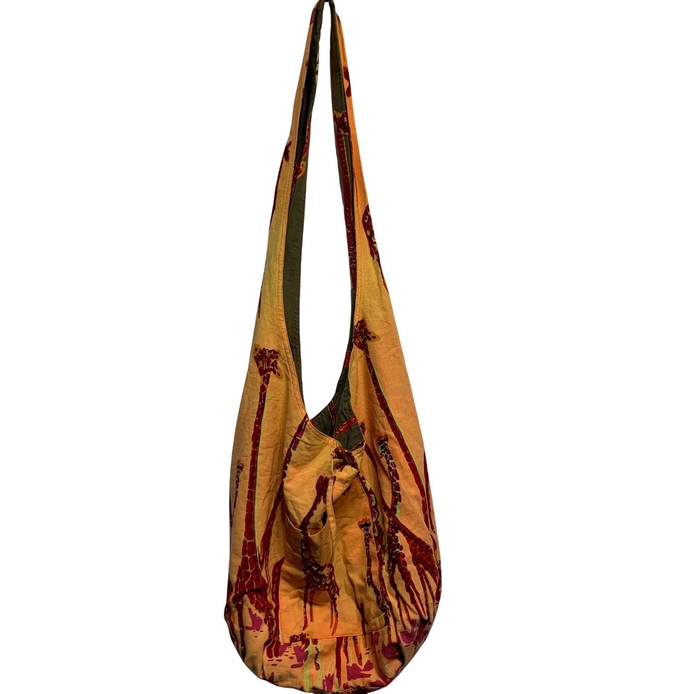 Unbranded Giraffe Print Hobo Bag Large Orange Cotton Boho Crossbody Bag